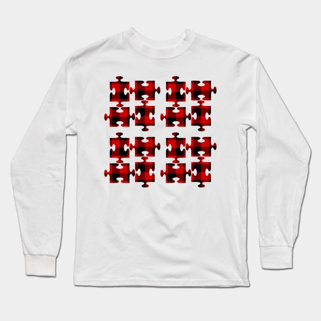 Buffalo Plaid Puzzle Pieces Pattern Long Sleeve T-Shirt by EdenLiving